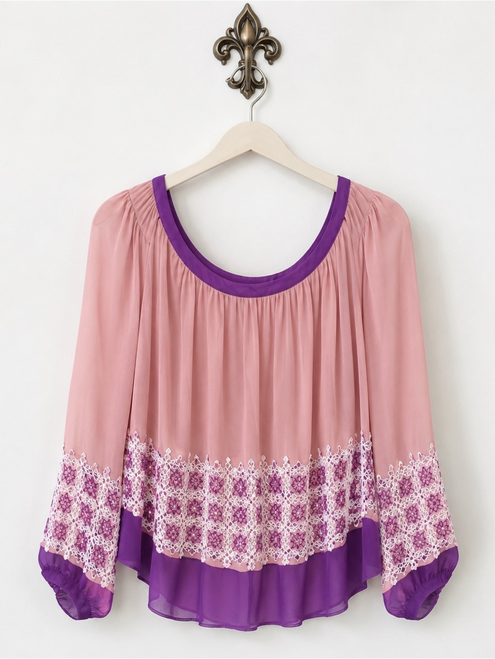 Chelsea Flower silk boho chic flowy blouse top L